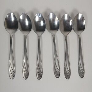 (6) Cambridge Medina Teaspoon Stainless Steel Silverware Glossy Satin Frosted